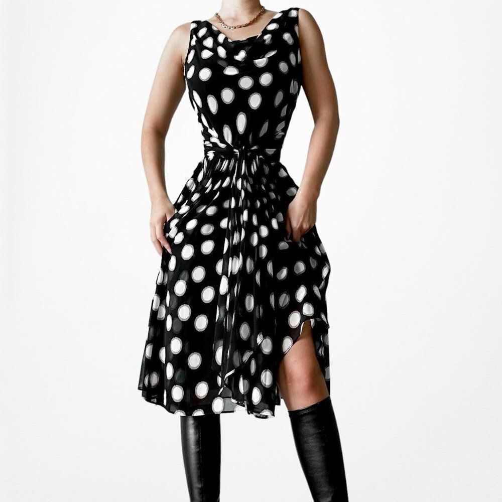 Kasper Black and White Polka Dot Sleeveless Dress
